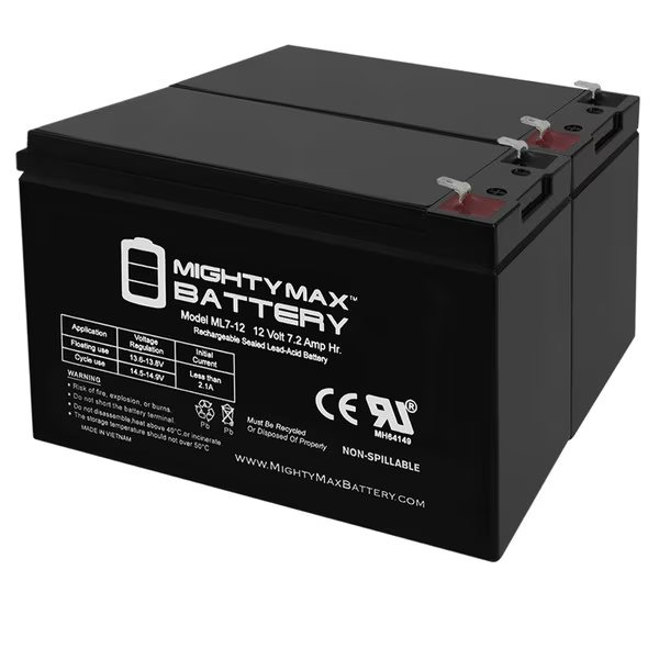 12V 7Ah Battery Replacement for Dantona LEAD-12-7 - 2 Pack, Mighty Max Battery, Mfr#: ML7-12MP2368113046610